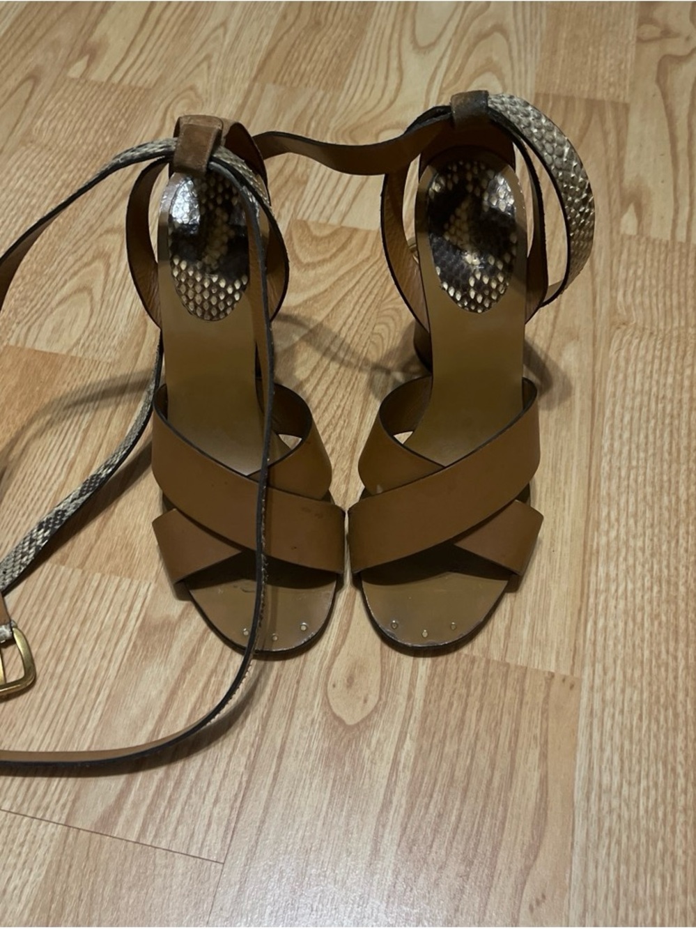 Women's Brown Strappy Ankle-Tie Sandals